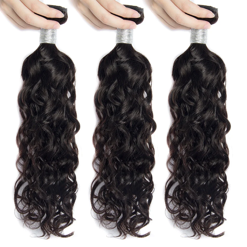 Alibele индийские пучки волос плетение с закрытием шнурка 4 шт. волны воды