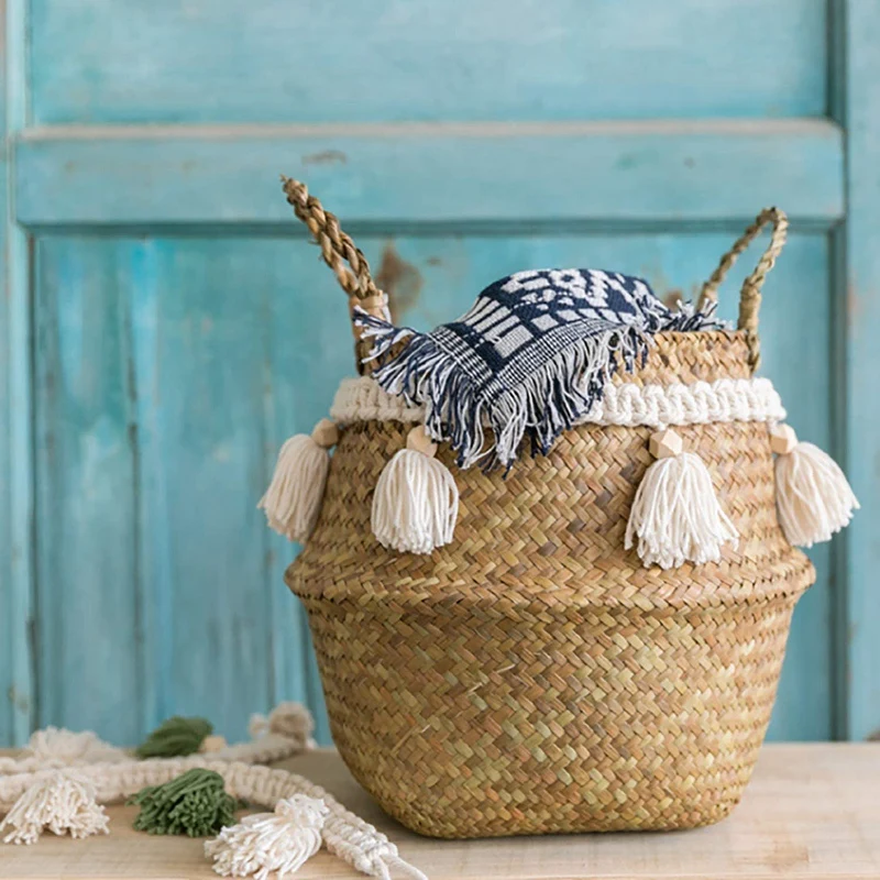 

2 Pieces Of Tassel Garland Belly Basket Decoration Wall Pendant for Bohemian Home Decoration