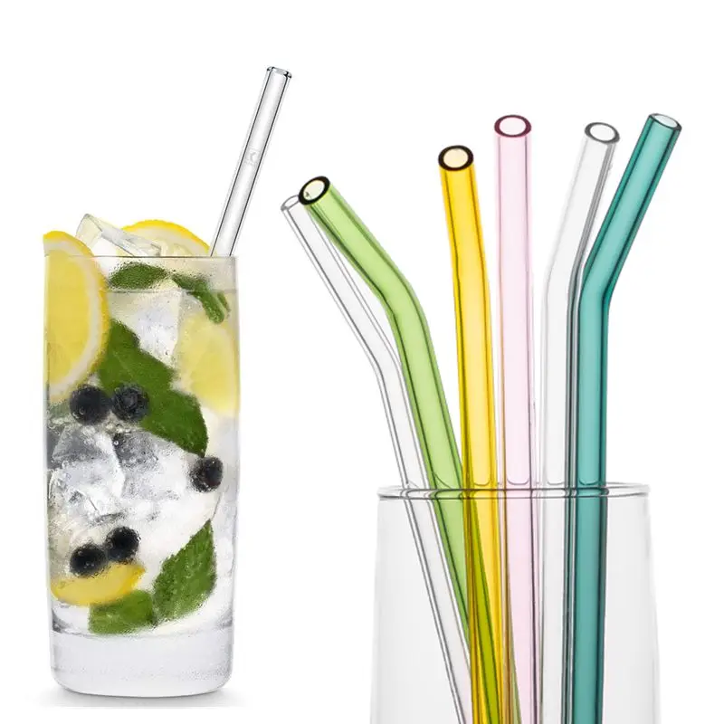 

8 Colors Reusable Glass Straws 4pcs Drinking Straws with Cleaning Brush Eco-Friendly High Borosilicate Glass Straw Bar Drinkware