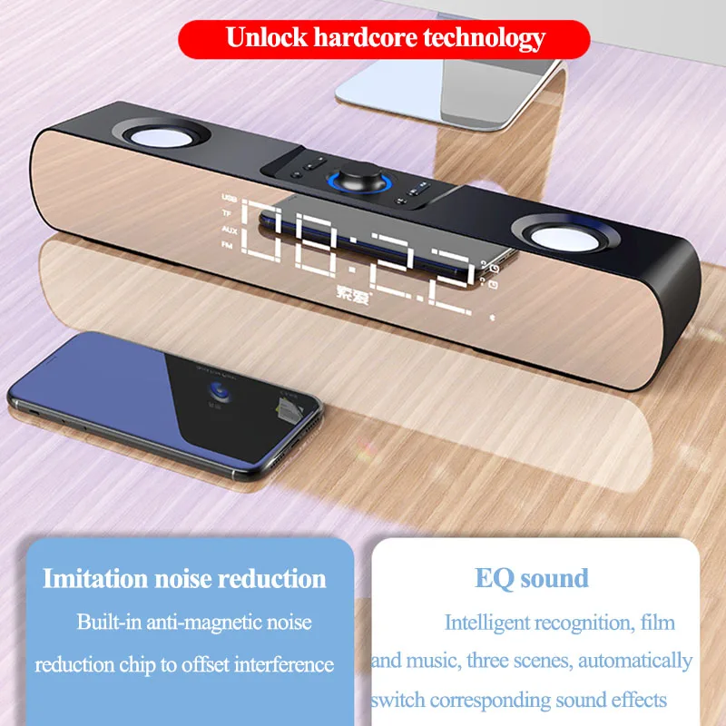 soaiy multimedia bluetooth speaker subwoofer with led display clock soundbar for tv computers louldspeaker for home theater free global shipping