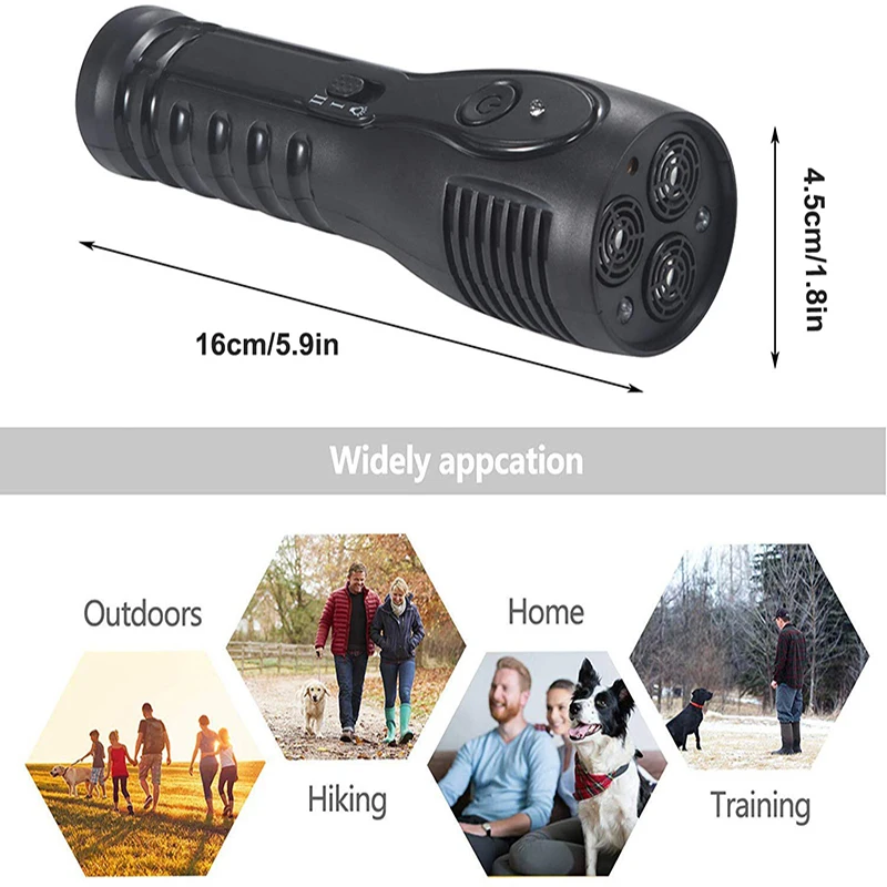 Handheld Anti Barking Device Rechargeable Ultrasonic Dog Repellent LED Flashlight Stop-Barking Repeller Pet Tool | Дом и сад