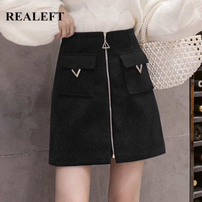 REALEFT женские зимние шерстяные теплые юбки для скейтеров повседневные