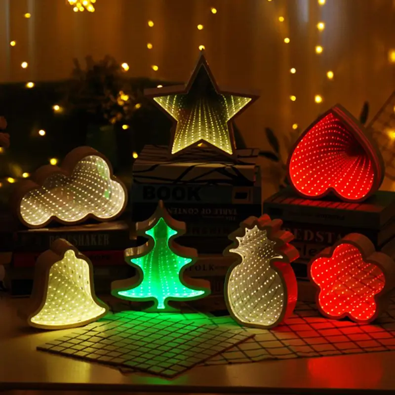 

3D Novelty Stars Cloud Christmas Tree Night Light Infinity Mirror Tunnel Lamp Creative LED Mirror Lamp For Kids Baby Toy Gift