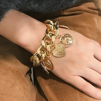 summer 2021 cuban chain bracelet womens bracelet new fashion metal five round embossed pendant bracelet for girl accessories