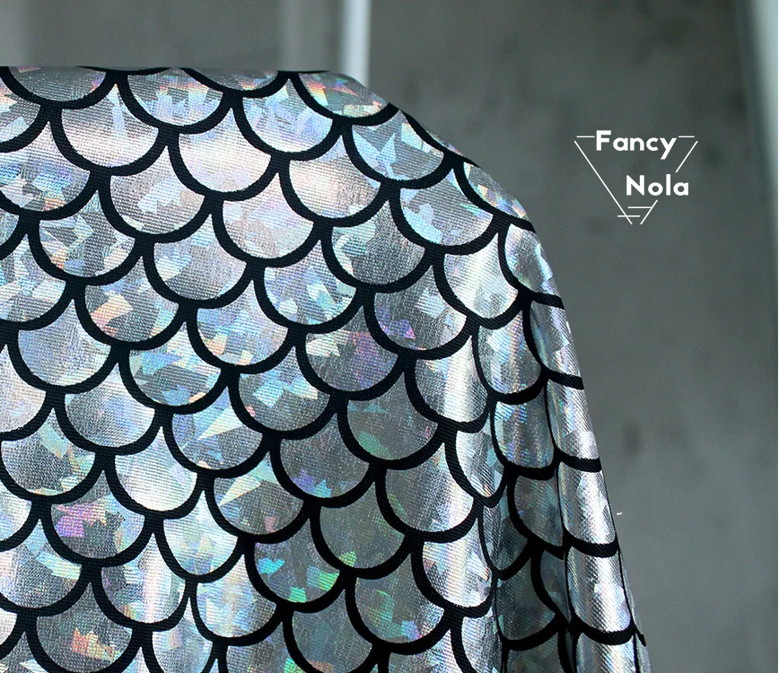 Растягивающаяся Переливающаяся дизайнерская ткань с рисунком рыбьей чешуи