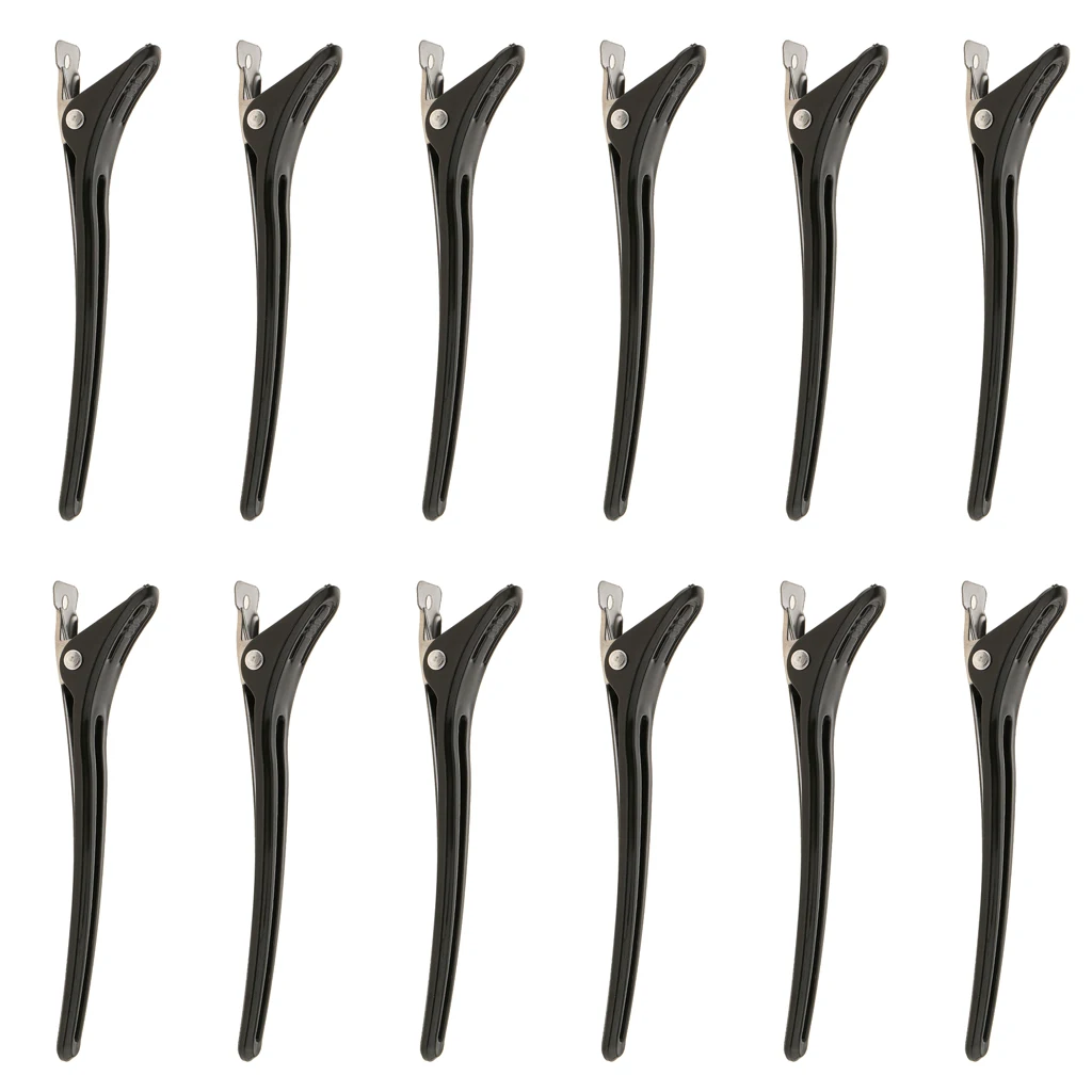 

12 Pieces Hairdressing Salon Sectioning Clamp Hair Clips Hairpins Grip Black
