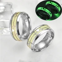 8mm glow in the dark finger ring for men women couple heartbeat graph stainless steel band rings fashion luminous jewelry gift