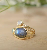 charm female crystal stone moonstone big rings fashionable gold color stainless steel wedding party ring vintage jewelry