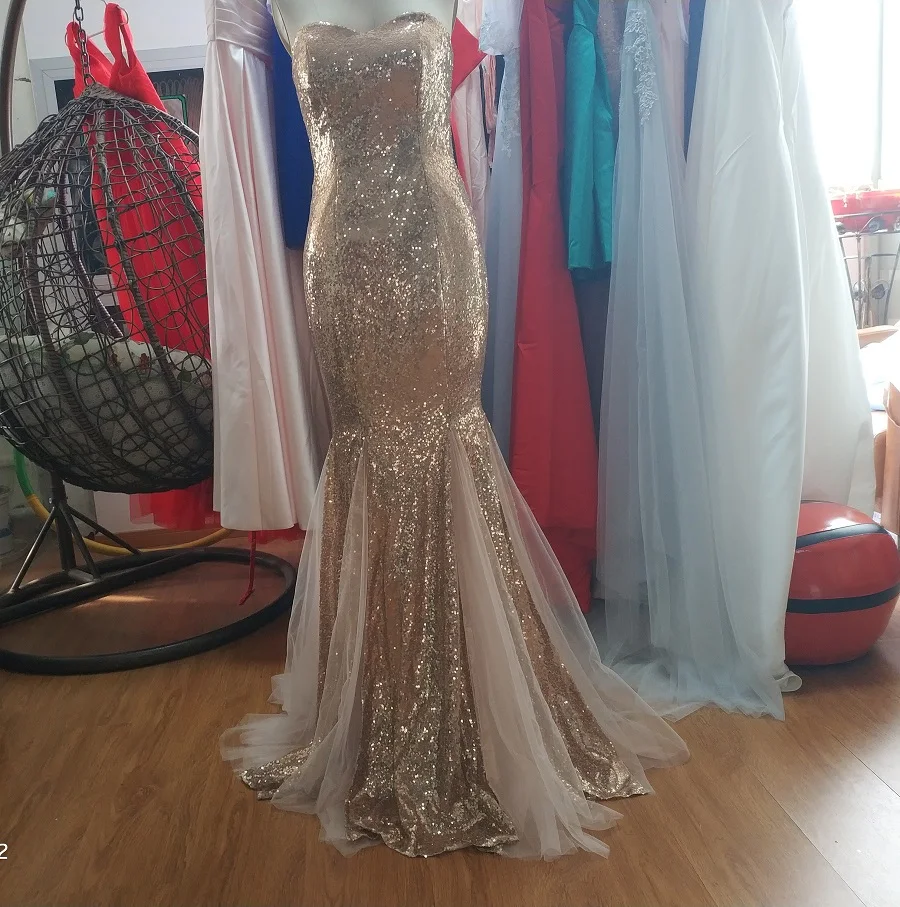 Женское длинное платье-Русалка VKBRIDAL розовое и Золотое платье подружки невесты