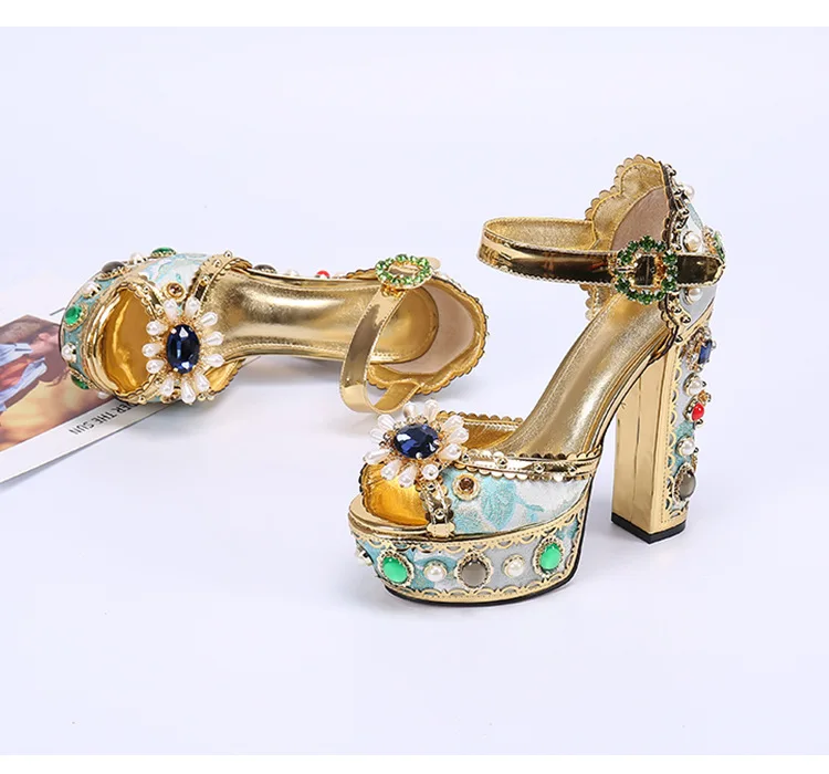 

Nightclub Genuine Leather Women's Sandals Sexy Diamond-studded Luxurious Stripper High Heels Foe Women Roman Style Ladies Shoes