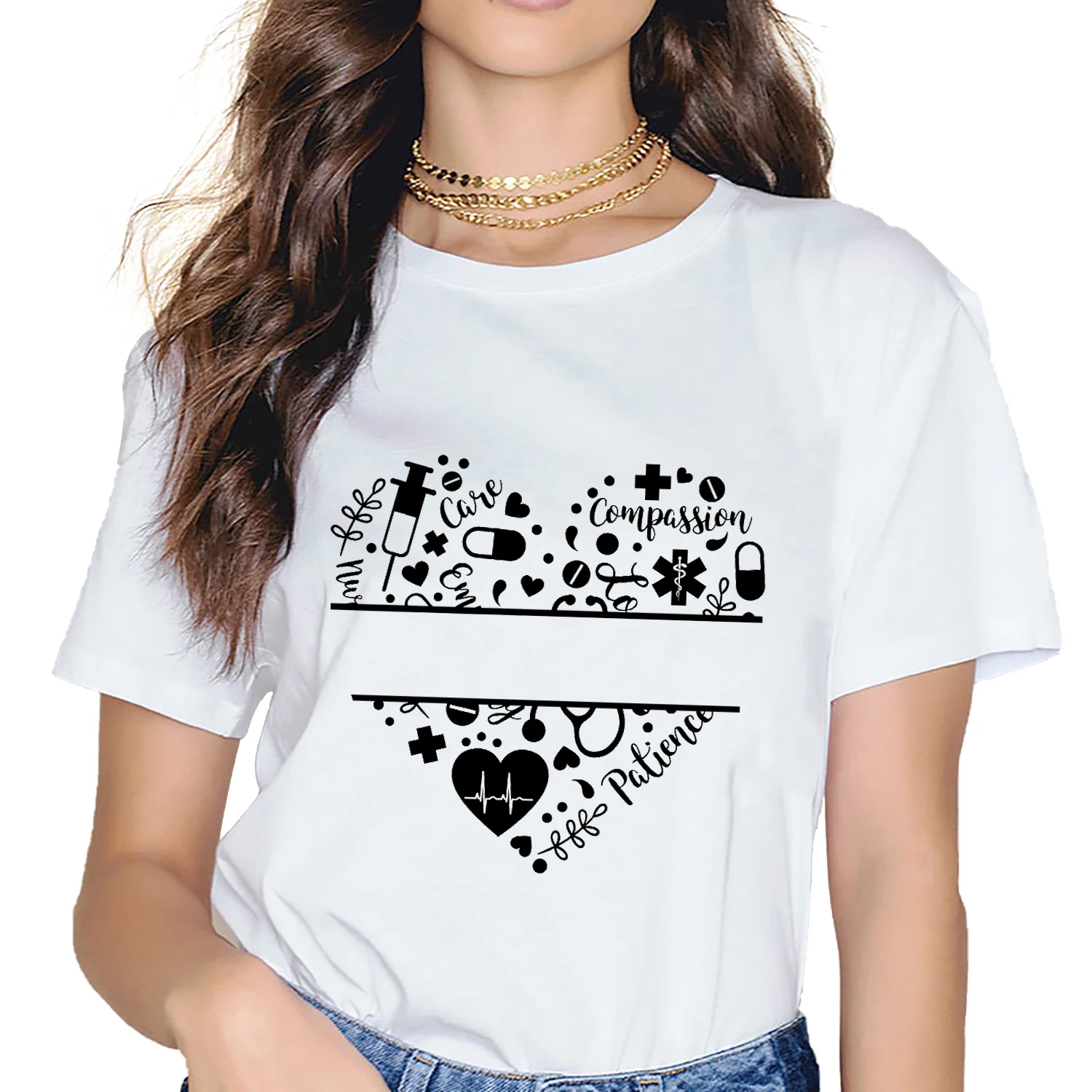 

2021 Women Tshirt Heart Pill Graphic Tees Casual Nurse T Shirt Fun Short-sleeved T Shirt Harajuku Tshirt Tops Tee Shirt Female