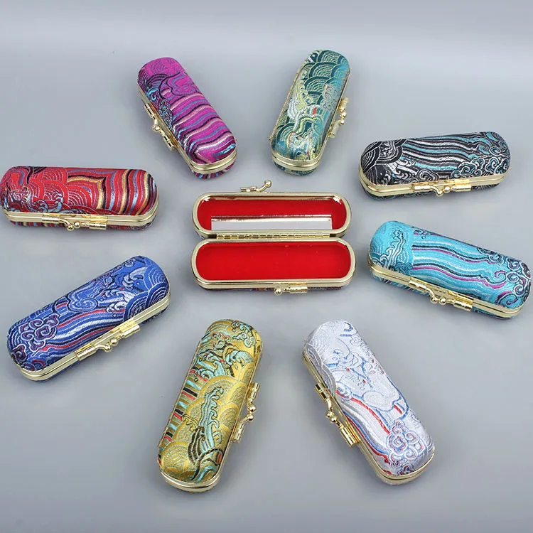 10pcs Vintage Small Chinese style Gift Box with Mirror Silk Brocade Jewelry Candy Boxes Lipstick Storage Case Packaging Tubes