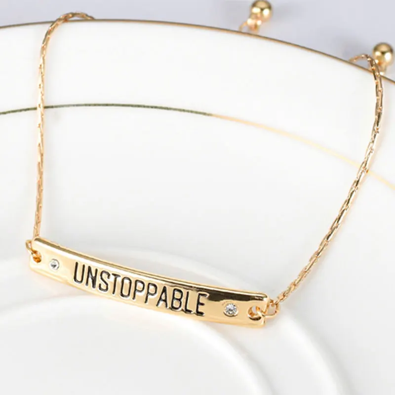 Вдохновляющие цитаты бар браслеты из розового золота с гравировкой CZ Следуйте за