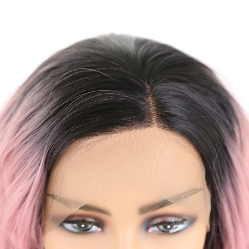Парики из синтетического кружева спереди для женщин цвет Омбре розовый высокая
