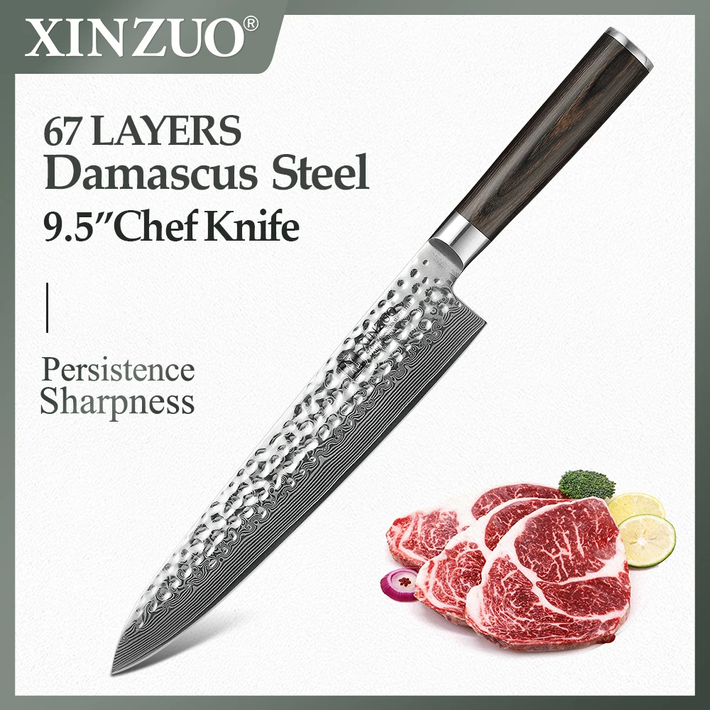

XINZUO 9.5 Inch Chef Knife 240mm Gyuto Knife Japanese VG10 Damascus Stainless Steel Butcher Kitchen Knives Pakka Wood Handle