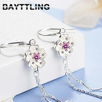 bayttling silver color 68mm long tassel flower zircon drop earrings for women fashion glamour wedding jewelry gift couple