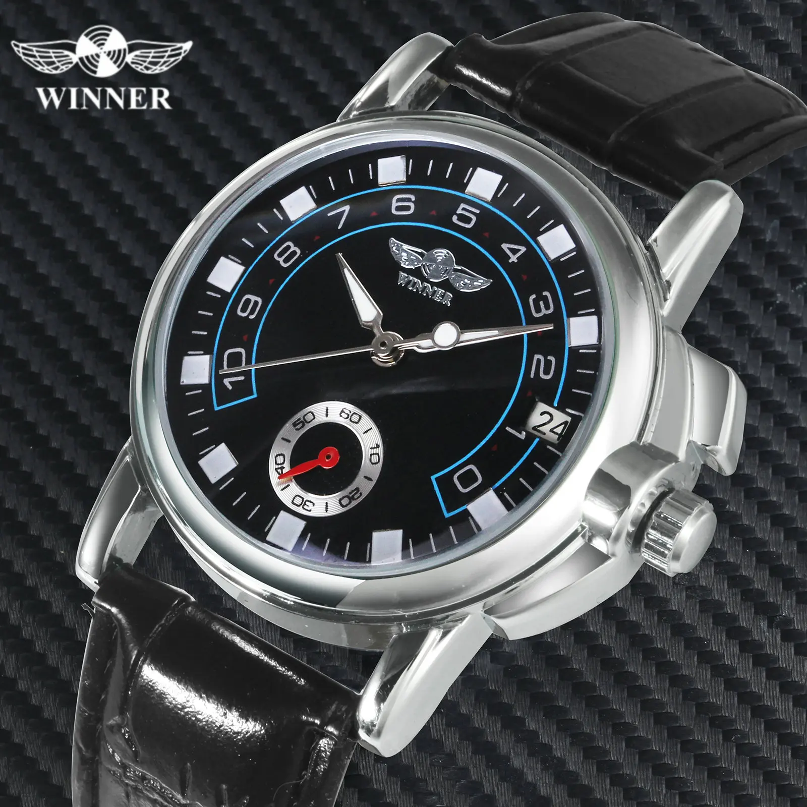 Часы мужские из натуральной кожи автоматические механические с календарем датой