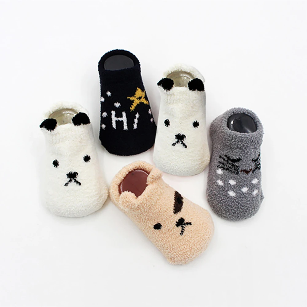 

Детские зимние носки, носки унисекс для девочек и мальчиков, Мультяшные утепленные коралловые бархатные нескользящие носки для младенцев, ...