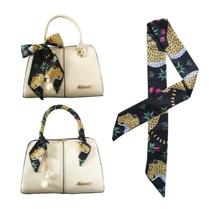 Женский шёлковый шарф-сумка, с принтом листьев и фруктов