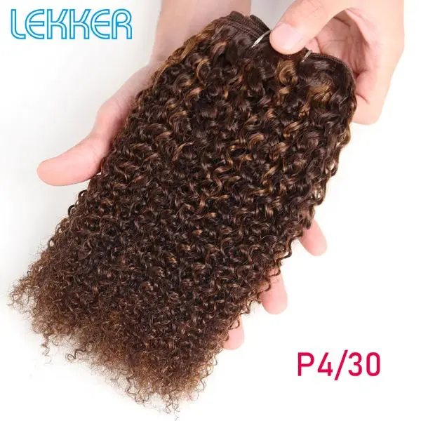 Lekker бразильские человеческие волосы Remy, волнистые, предварительно окрашенные, натуральные, афро кудрявые, волнистые,# P1B, 30 P4-27, цвет фортепиано, Рыжий - Цвет волос: P4/30