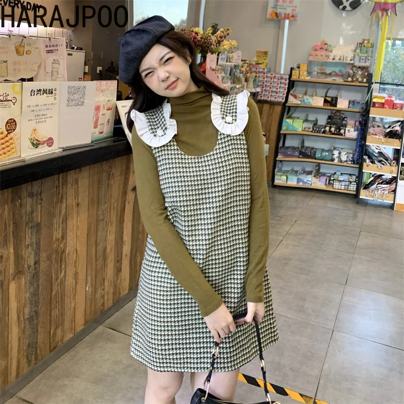 

Cclothing Ladies Harajpoo Plaid Strap Y2k Vintage 2022 Spring Autumn Woolen Vest New Sweet Sleeveless Green Korean Mini Dresses