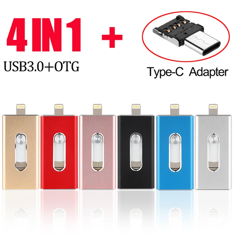 4 в 1 металлический OTG USB 2021 флеш-накопитель 32 ГБ 64 128 | Компьютеры и офис