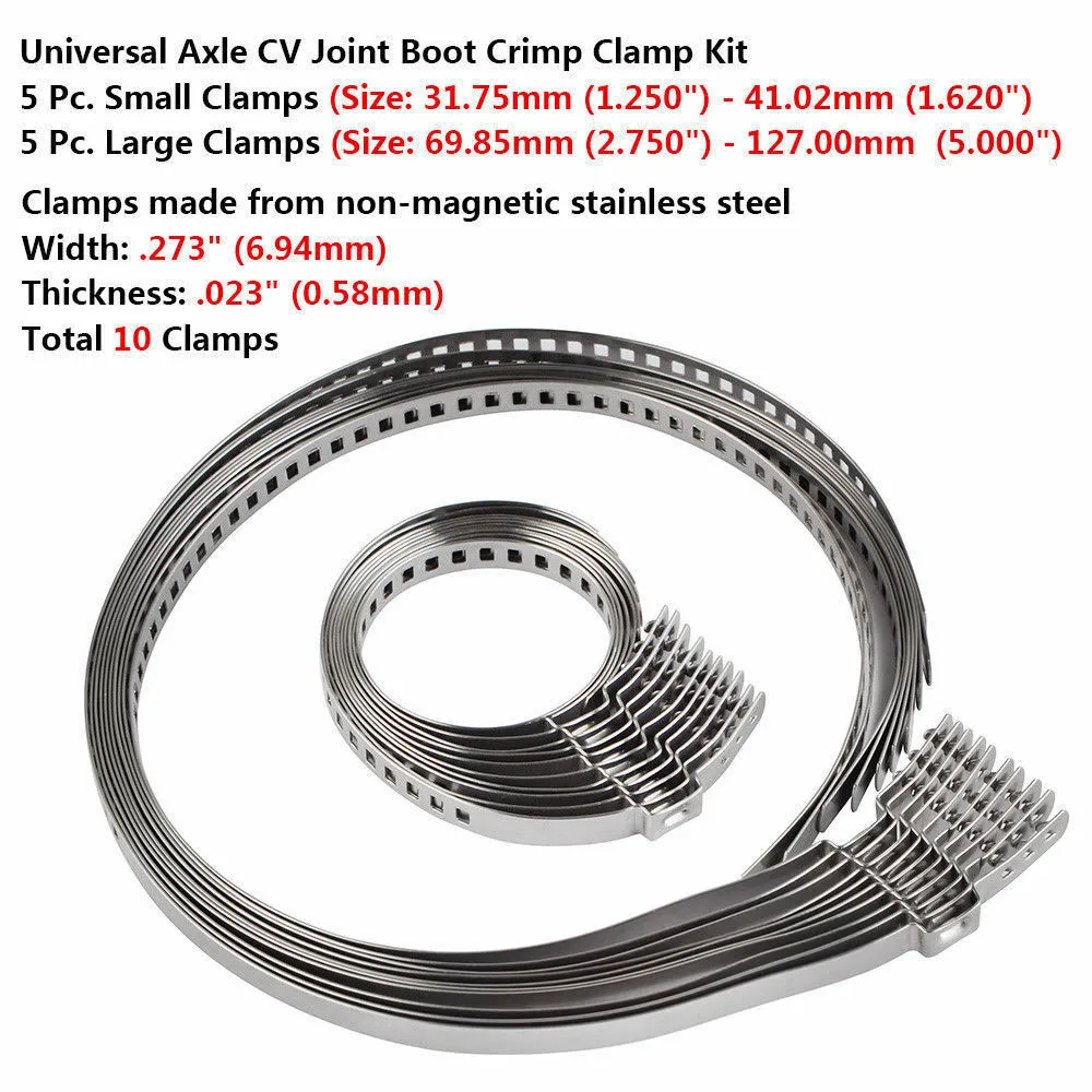 

10X Universal Stainless Steel Clamp Clips Srt For Driveshaft CV Joints Boot Kit Universal Axle CV Joint Boot Crimp Clamp Kit