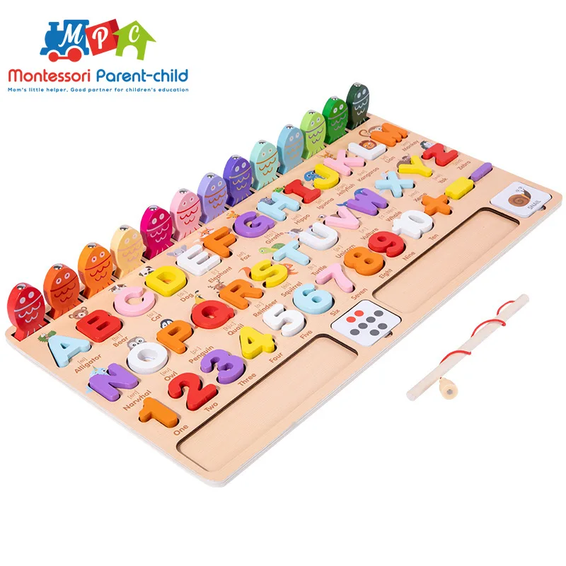 

Montessori Wooden Spelling Word Toys for Kids Board Math Fishing Count Numbers Digital Shape Match Education Child Gift Toy