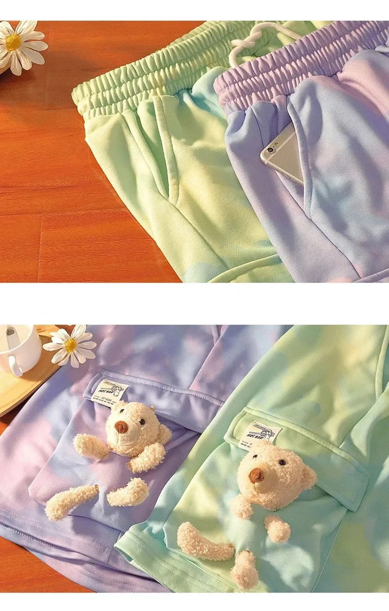 

Summer Running Shorts Women Drawstring Cotton Cargo Pants Sports Shorts Outdoor Fitness Loose Tie Dye Skateboard Casual Shorts