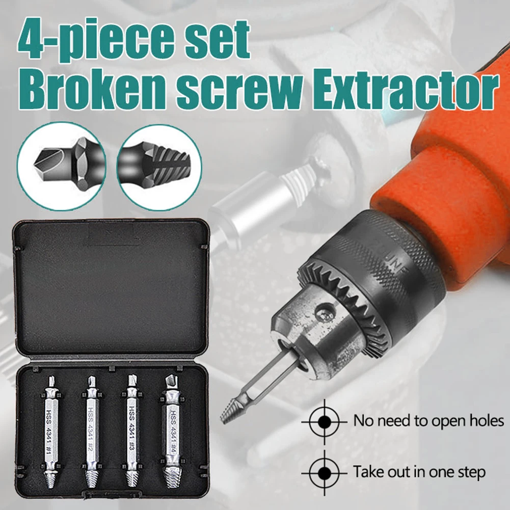 

4pcs 4341 HHS Double Ended Screw Extractor Set Broken Bolts and Damaged Screws Remover Kit