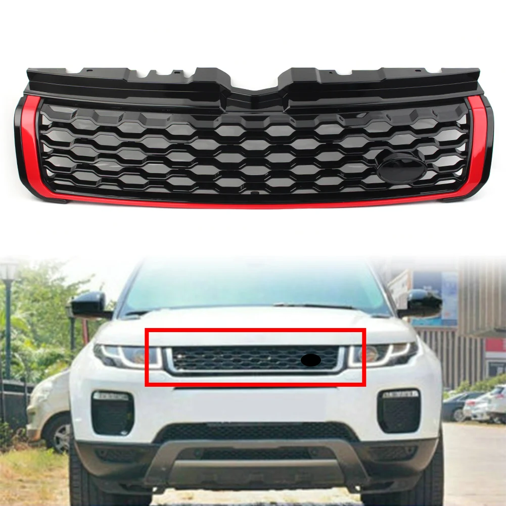 

Передняя решетка автомобиля верхняя решетка с эмблемой для Land Rover Range Rover Evoque 2010 2011 2012 2013 2014 2015 2016 2017 2018 черный + красный