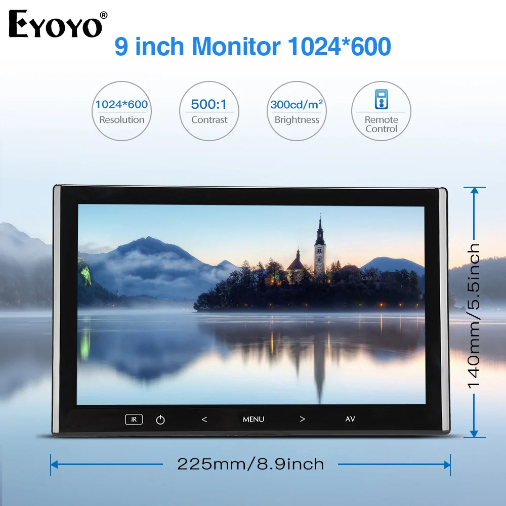 Eyoyo EM09C 9 ''ЖК TFT монитор 140 ° для автомобиля офиса домашней безопасности HDMI VGA AV