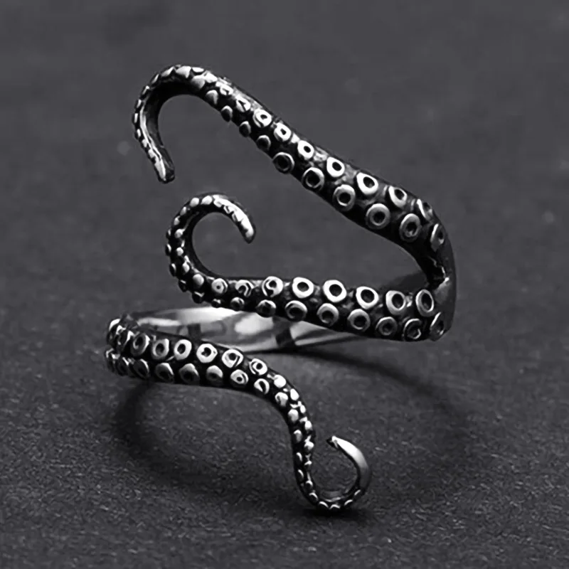 Vintage Silver Color Octopus Paw Rings for Women Men Gothic Deep Sea Monster Squid Tentacles Finger Adjustable Ring Boho Jewelry
