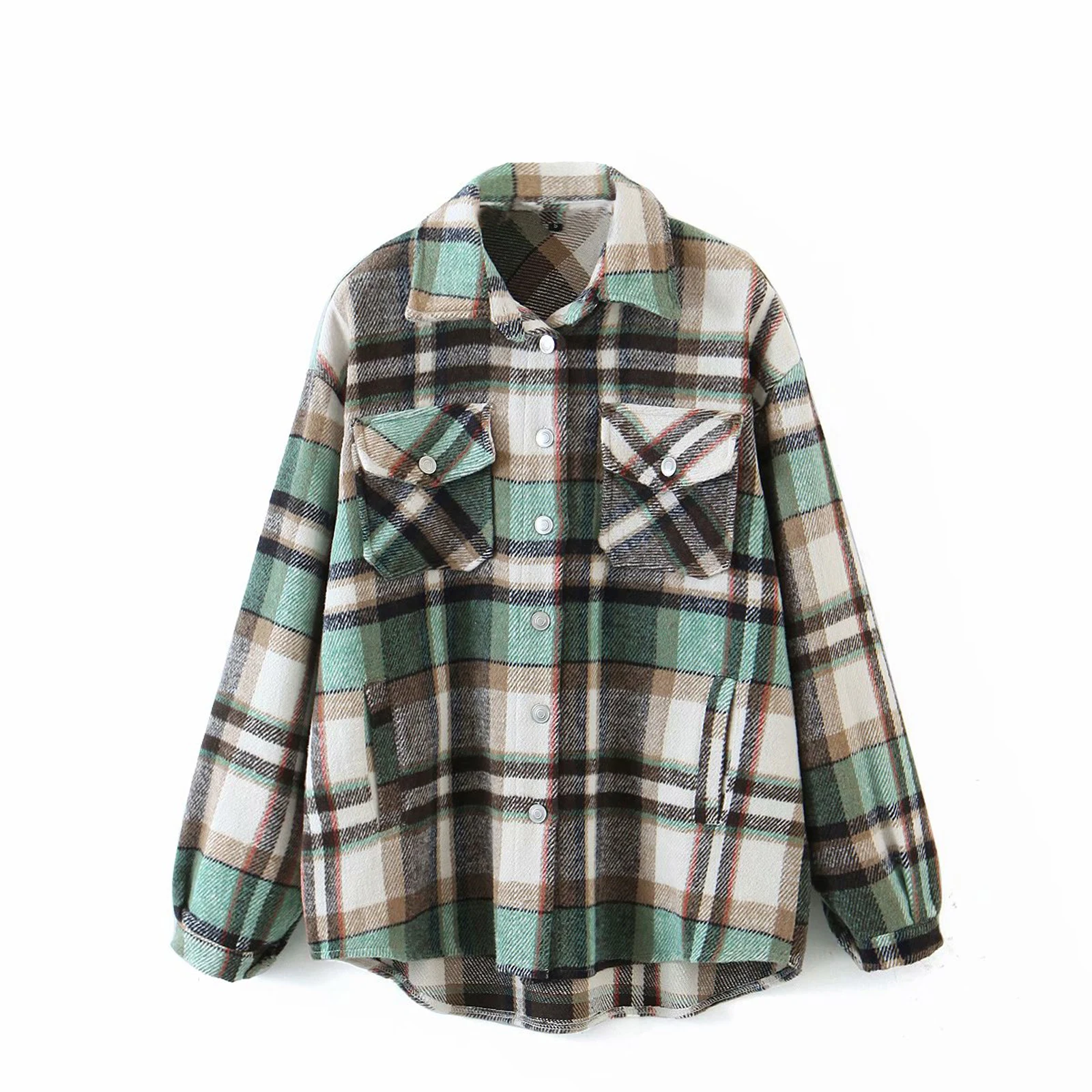 

Women Plaid Button Down Jacket, Casual Long Sleeve Loose Coat Lapel Outwear with Pocket