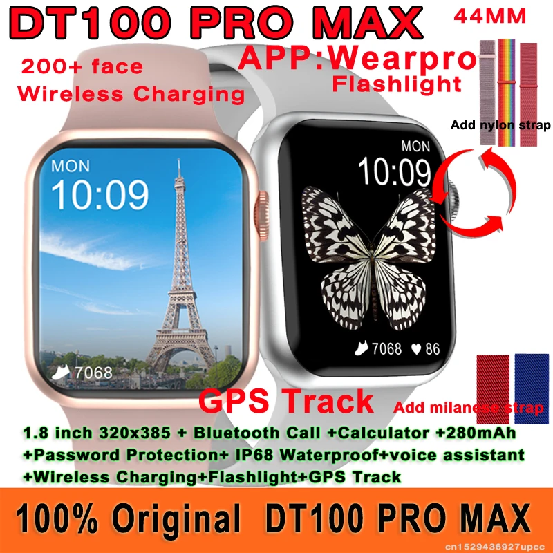 

Original DT100 Pro MAX Smart Watch GPS Track ECG PPG Bluetooth Call Wireless Charging Password IP68 Waterproof 44MM Smartwatch