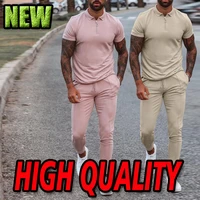 2021 casual sports men exercise stand up collar polo shirt t shirt suit mens short sleeved suit tracksuit set sportswear male