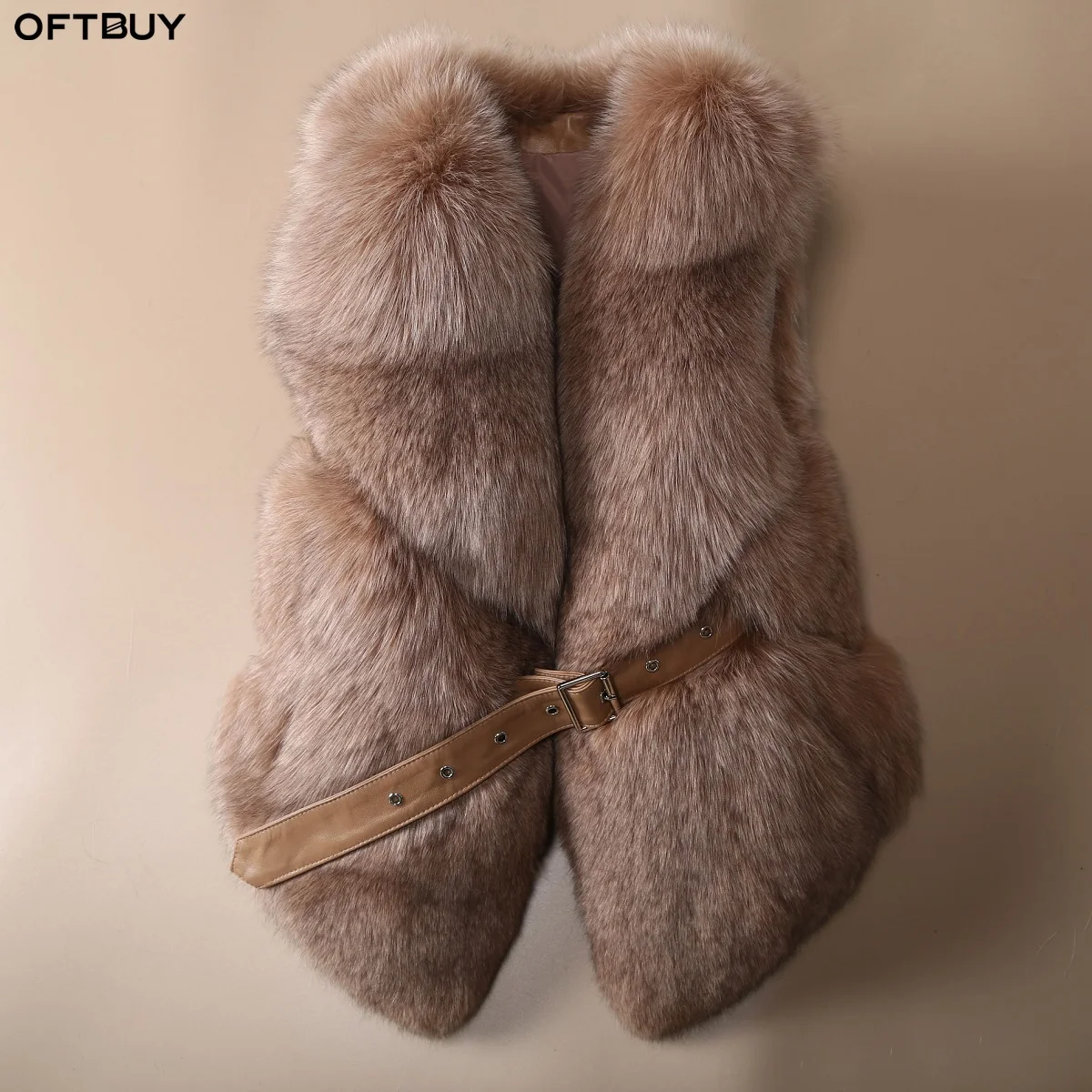 OFTBUY жилет из натурального Лисьего меха Повседневная женская зимняя безрукавка v-образный вырез пальто из натурального меха толстый теплый пояс уличная верхняя одежда