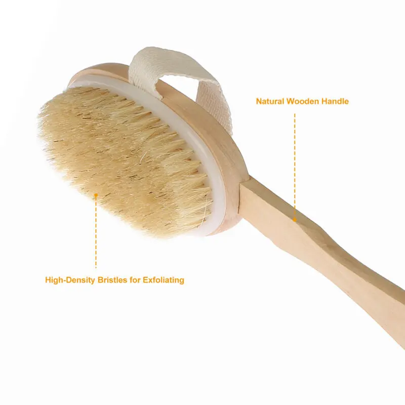 

15" Handle Back Body Shower Spa Bath Brush Exfoliating Skin Clean Scrubber Wood