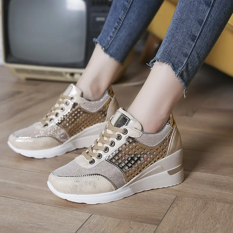 

Women's Height-increasing Sports Shoes Fashion Slope Heel Vulcanized Shoes, Outdoor Hiking Women's Shoes PU Surface Material43
