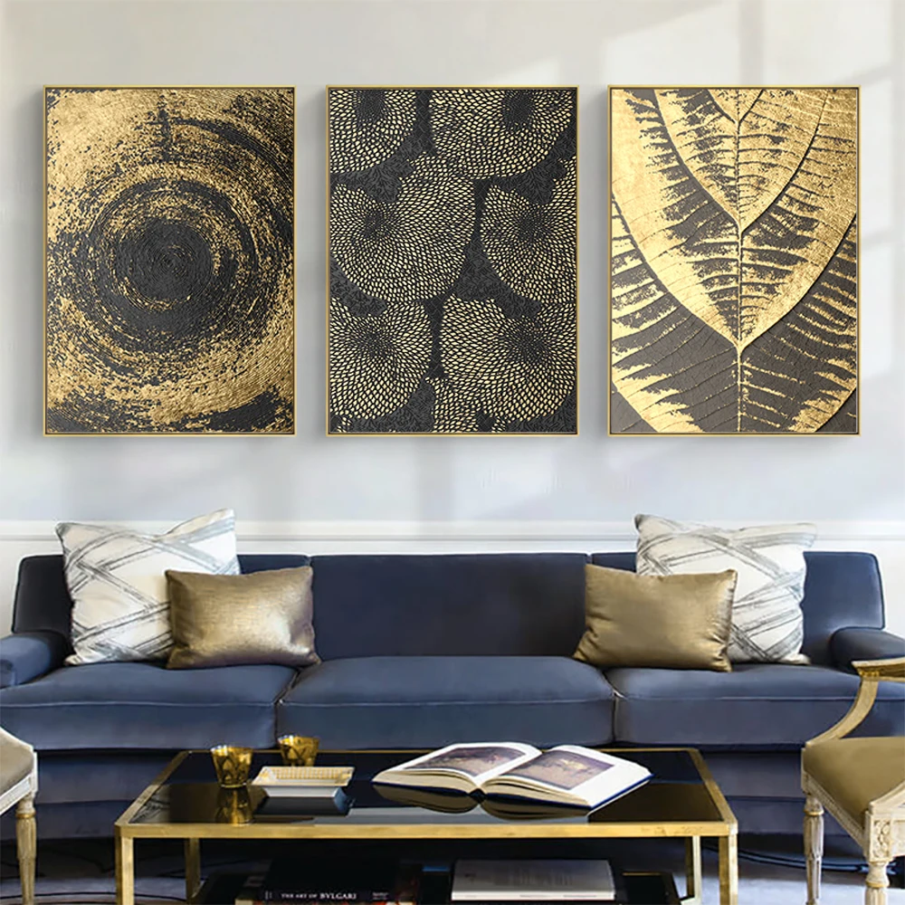 

TAbstract Modern black gold wall art circle Nordic posters and aisle prints porch canvas staircase murals living room decoration