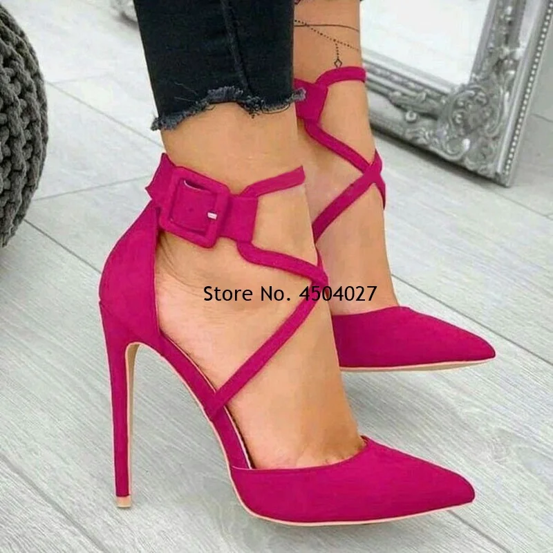 

Модные замшевые туфли-лодочки с перекрестными ремешками, туфли-лодочки на шпильках, с острым носком, до щиколотки, с квадратным ремешком и п...