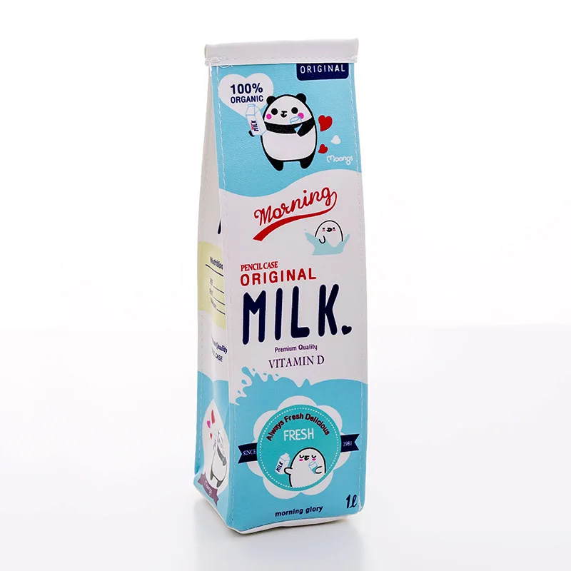 Blue Утренняя молочная ручка и сумка для карандашей из полиуретана, большой чехол для школьников, банан, панда, клубника, органайзер для хранения канцелярских принадлежностей F454 - Цвет: Blue