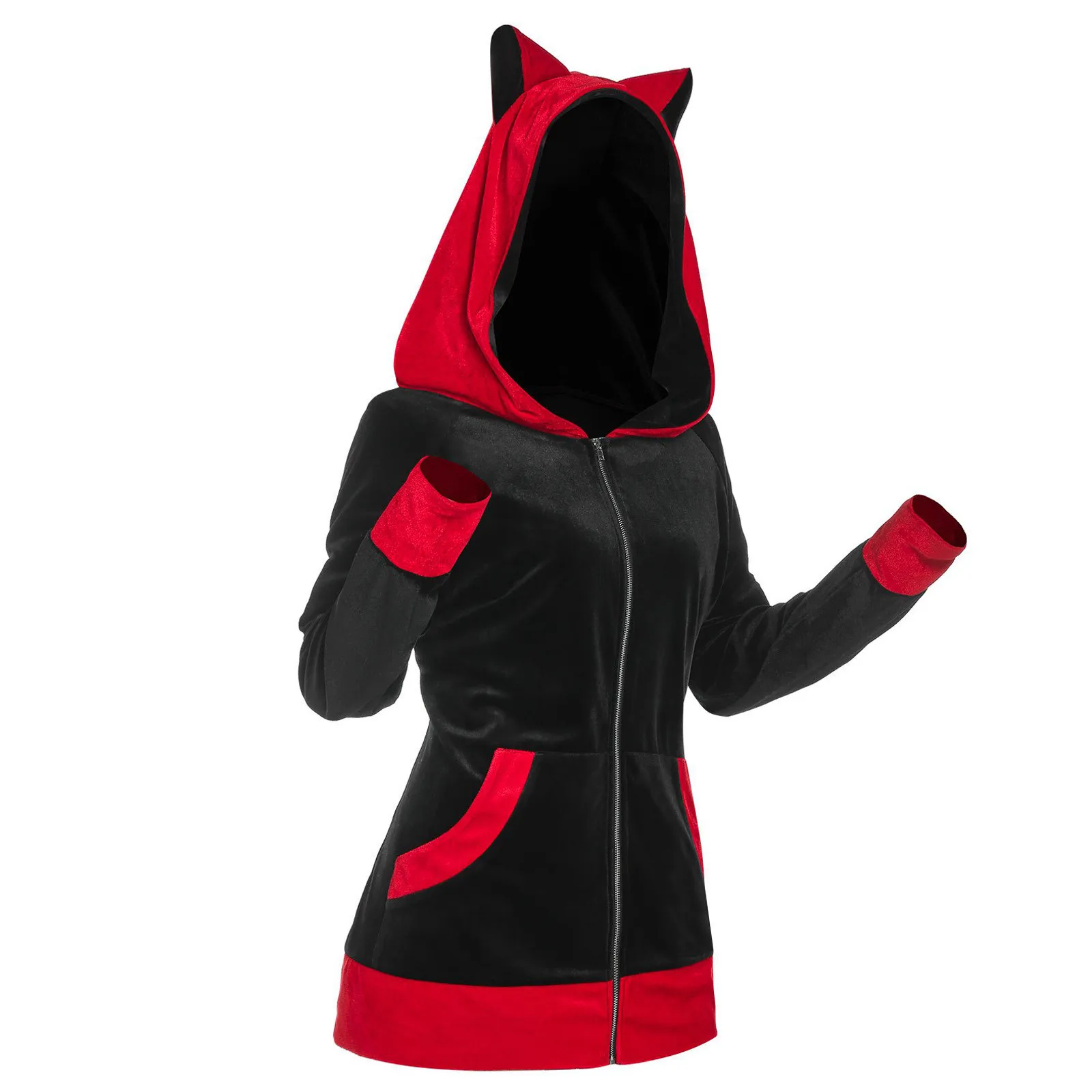 Unisex Long Sleeve Cosplay Cat Ear Faux Furs Insert Zip Up Hoodie Sweatshirt Streetwear Women Oversized Hoodies Moletom Feminino