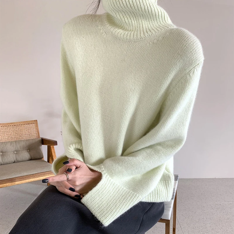 

New 2020 Winter Sweater Women Turtleneck Slit Sleeve Green Or Light Gray Color Casual Knit Sweaters And Pullovers Oversize Tops