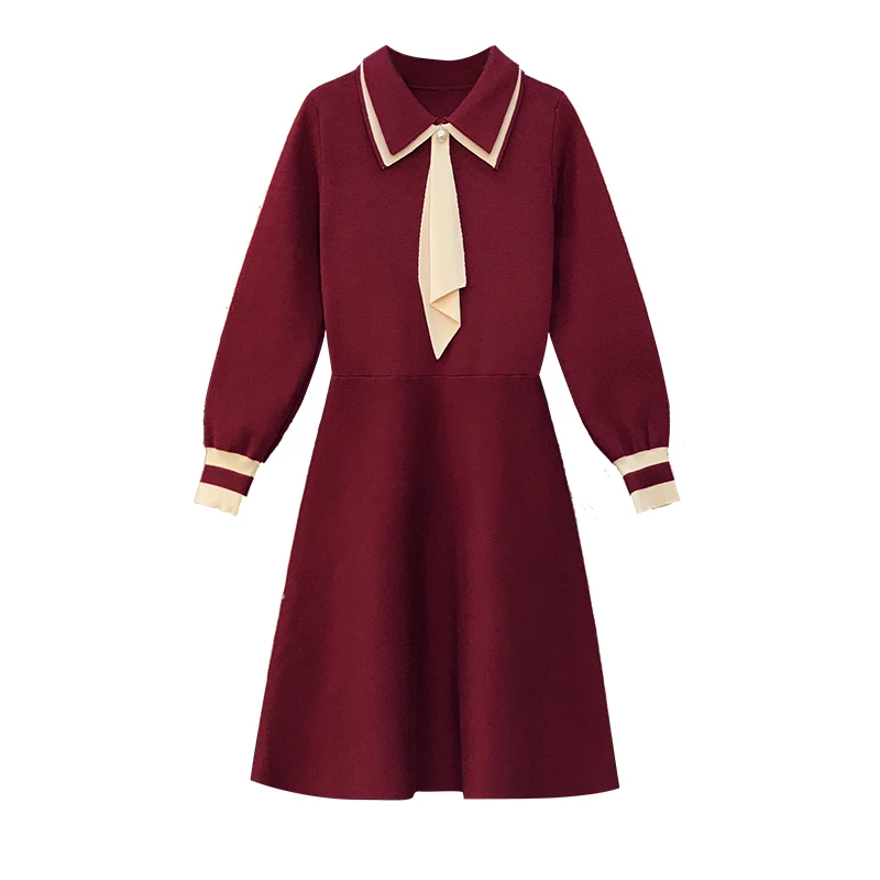 

Plus Size Autumn Winter Warm Knitted Basic Sweater Dresses 4XL Bow Collar Long Sleeve High Waist A-line Vestidos De Fiesta