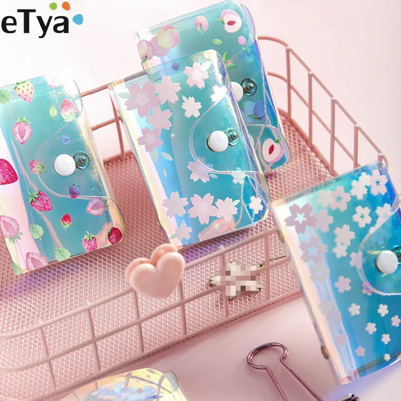 Держатель для кредитных карт кошелек женщин леди девушек ПВХ лазерный цветок