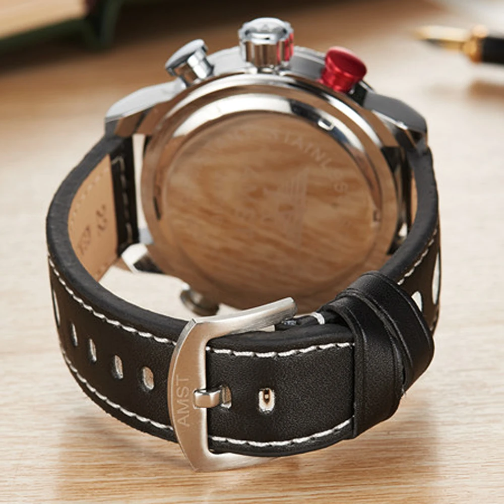 Часы мужские модные спортивные кварцевые аналоговые светодиодные кожаные