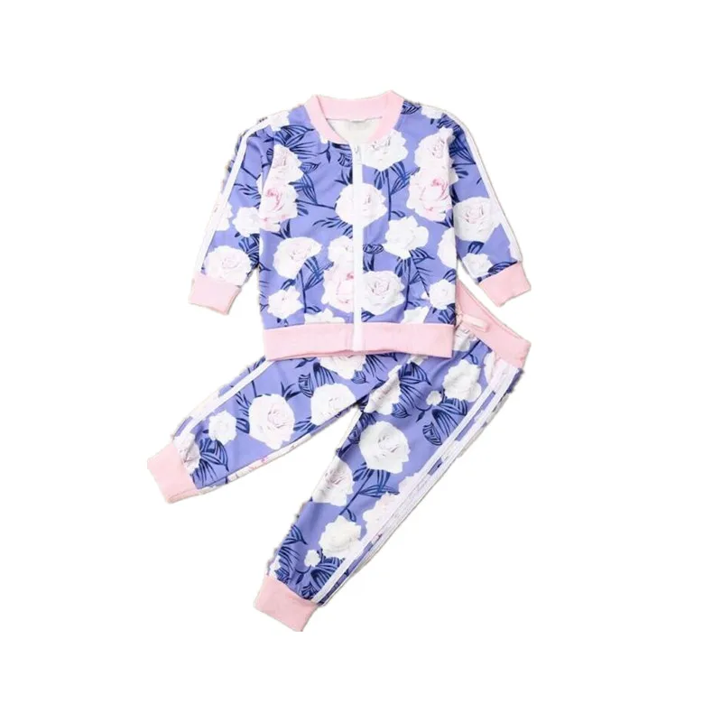 

Теплый осенний комплект из 2 предметов для маленьких девочек, пальто на молнии с длинными рукавами и цветочным принтом + штаны, комплект одеж...