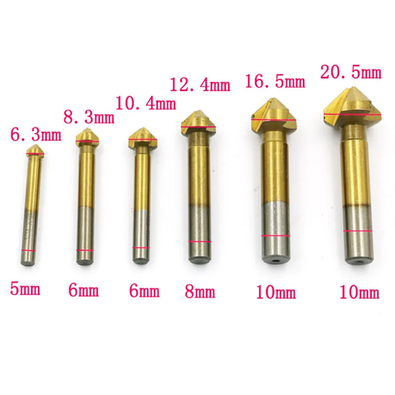 

6pcs 3 Flute 90 Degree HSS4241 Chamfering End Mill Cutter Countersink Drill Bit for Wood,PVB,Plastic