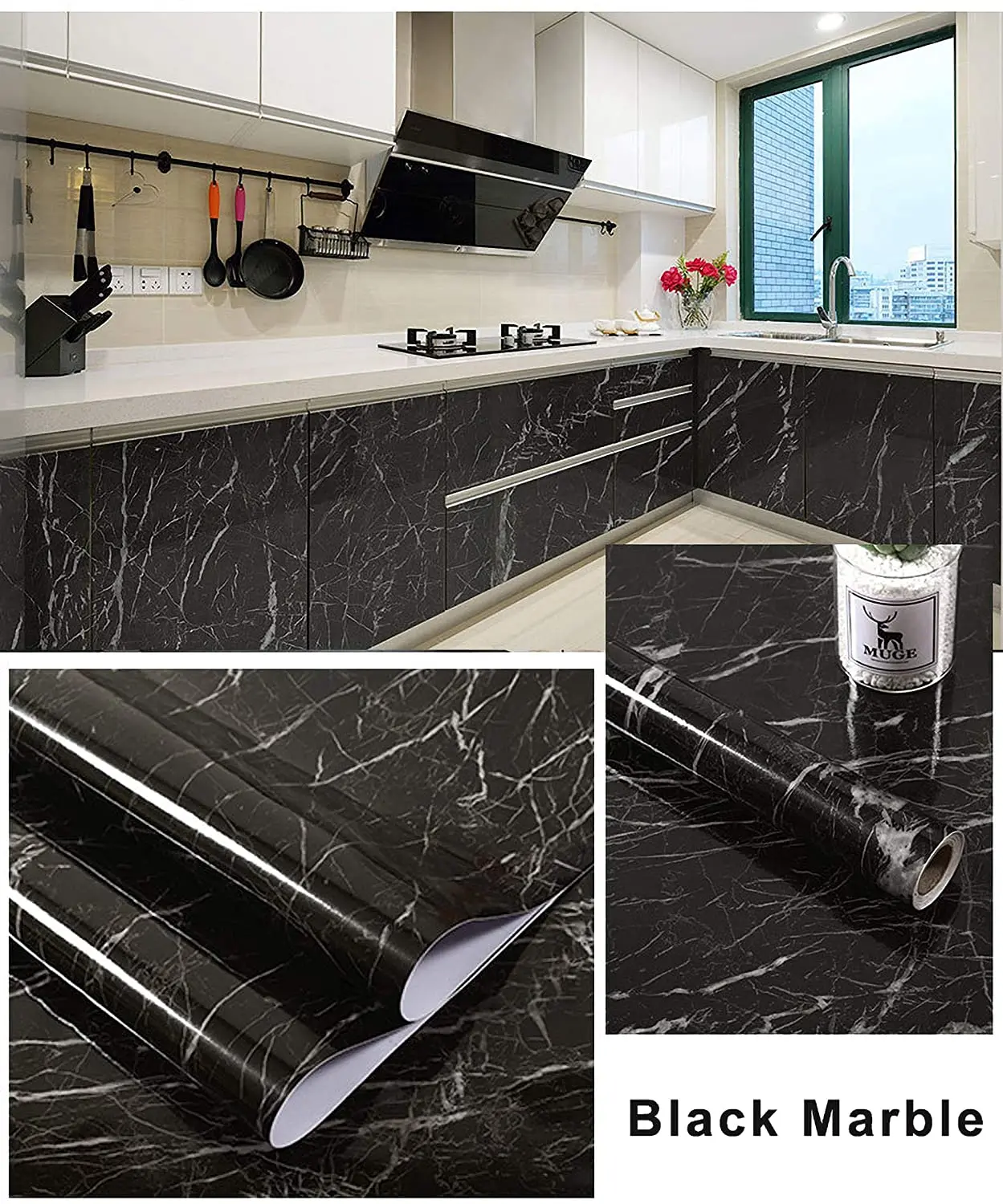

5M/10M Black Marble Contact Paper Vinyl Waterproof Oil Repellent Self Adhesive Kitchen Countertop Cabinet Furniture Decoration